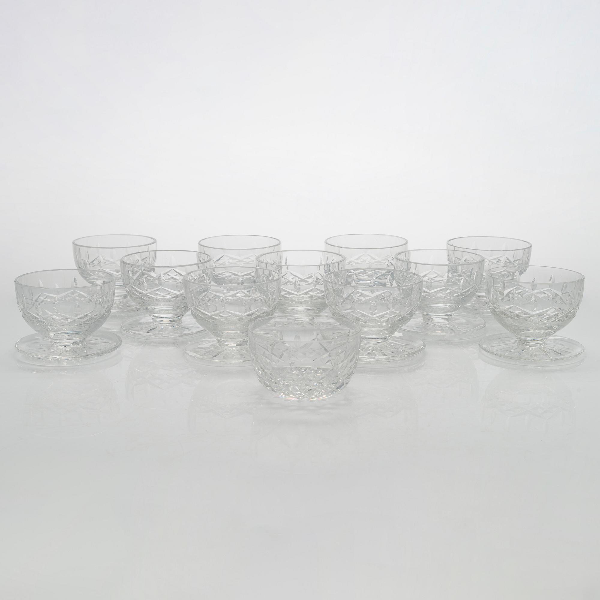 Jälkiruokamaljoja, 12 kpl, kristallia, Waterford 1900-luvun loppu.