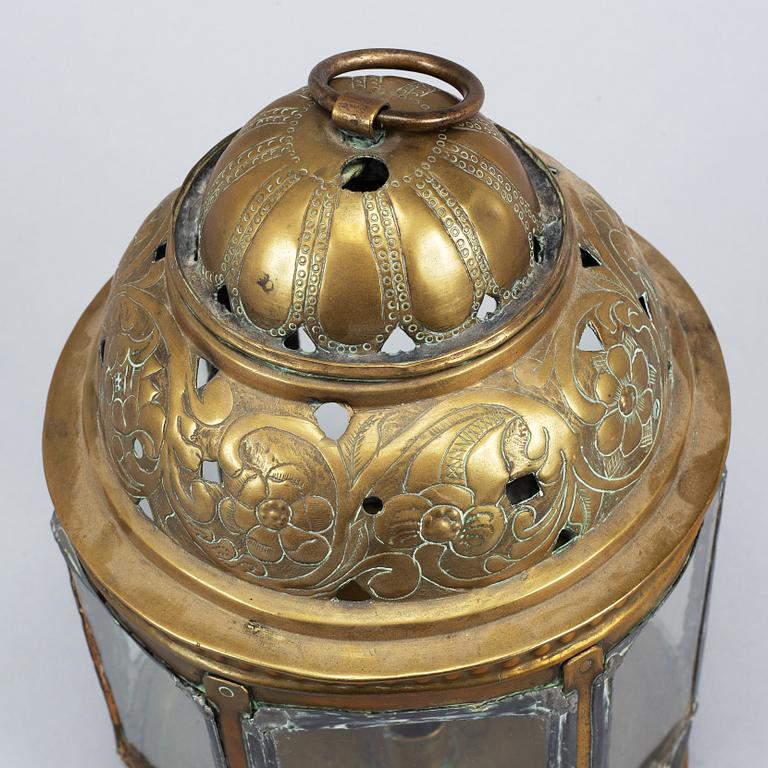 An 18th century brass lantern.