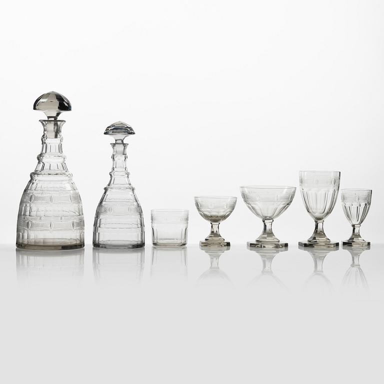 An 86 piece 'Hörningsholm' glass service, Gerda Strömberg, Strömbergshyttan, Sweden, first part of the 20th century.