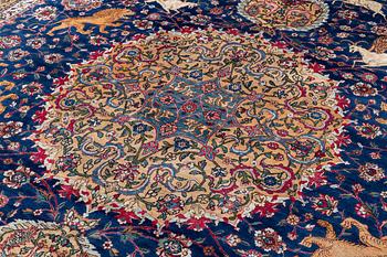 An antique pictoral Yazd carpet, central Persia, c. 505 x 390 cm.