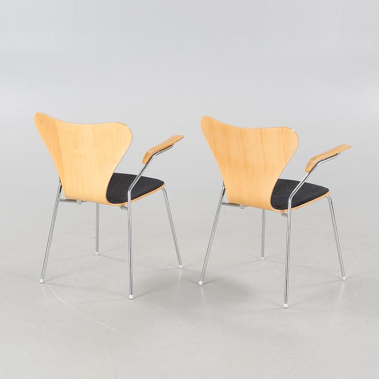 Four armchairs by Arne Jacobsson for Fritz Hansen dated 1994.