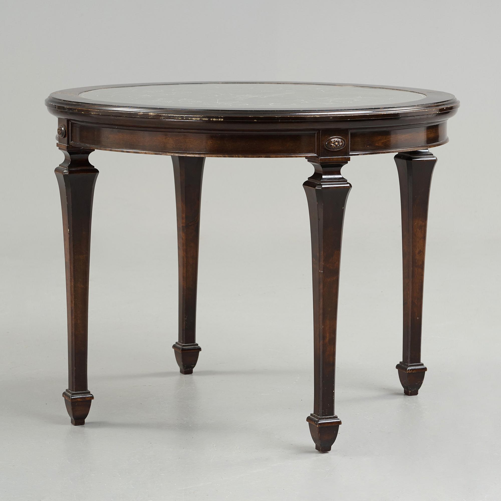 A Nils Fougstedt engraved pewter top table, Svenskt Tenn, Stockholm 1926.