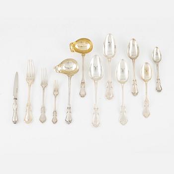 A 102-pieces of "Olga" silver flat wear, Ch.Hammer, Stockholm, 1851-63, and C.G.Hallberg, Stockholm, 1906-38.