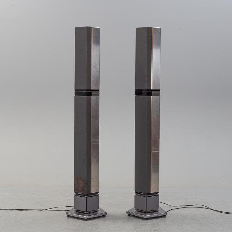 A pair of Bang & Olufsen speakers.