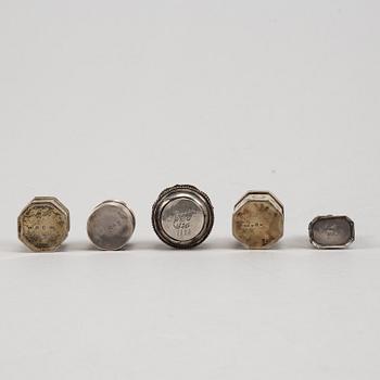 Four silver snuff boxes, including Johan Wilhelm Hultgren, Ronneby 1892.