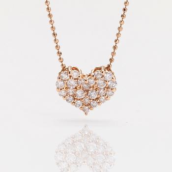 A 14K and 18K rose gold heart pendant necklace with diamonds ca 0.50 ct in total.