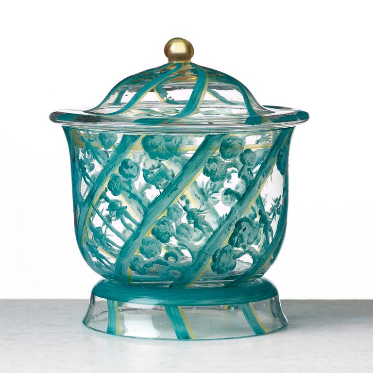 Josef Hoffmann, an enamel painted lidded bowl, Wiener Werkstätte, for the Joh. Oertel & Co, Nový Bor (Haida), Czech Republic, ca 1917.