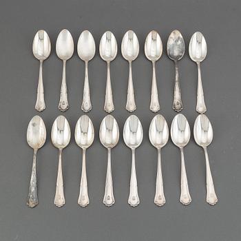 16 silver spoons, model "Saga", Skandia, and Hultman A/B J L, 1940's-50's.