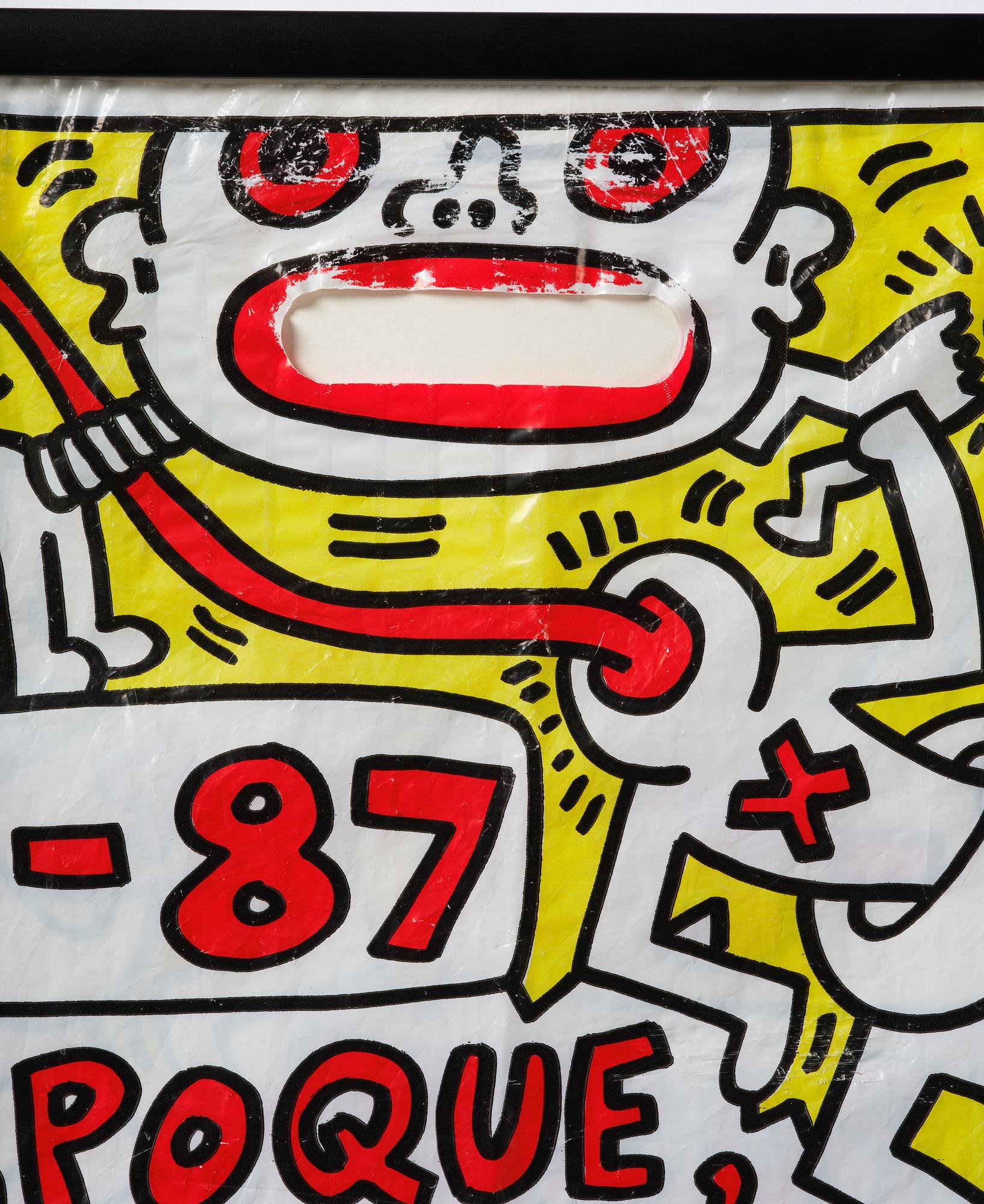 Offset bag in plastic from Keith Haring's exhibition at the Centre Pompidou, Paris, 1987.