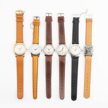 Collection of wristwatches, 6 pcs, ca 1950.