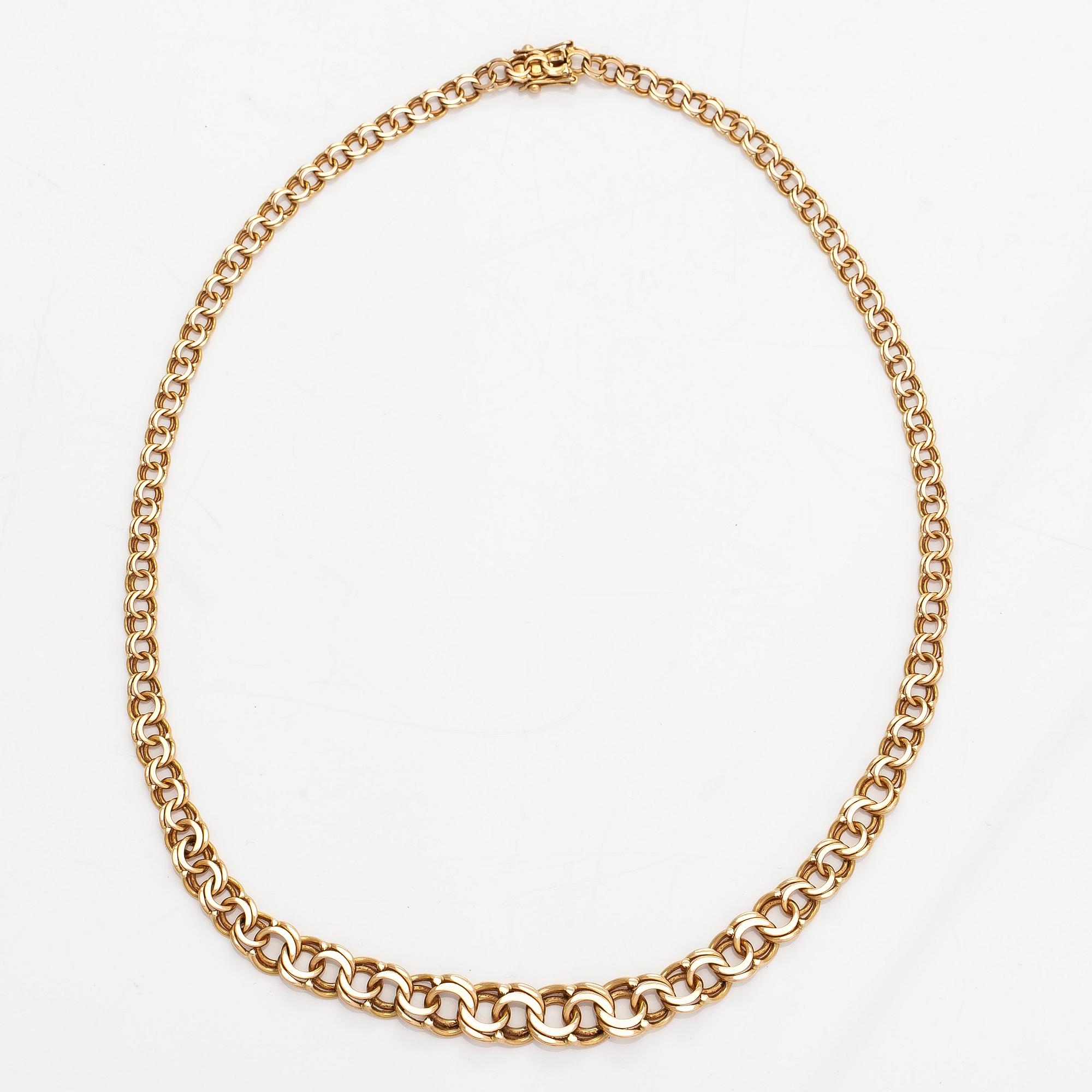 Kaulaketju, bismarck-ketju, 14K kultaa, suomalaiset leimat 1988.