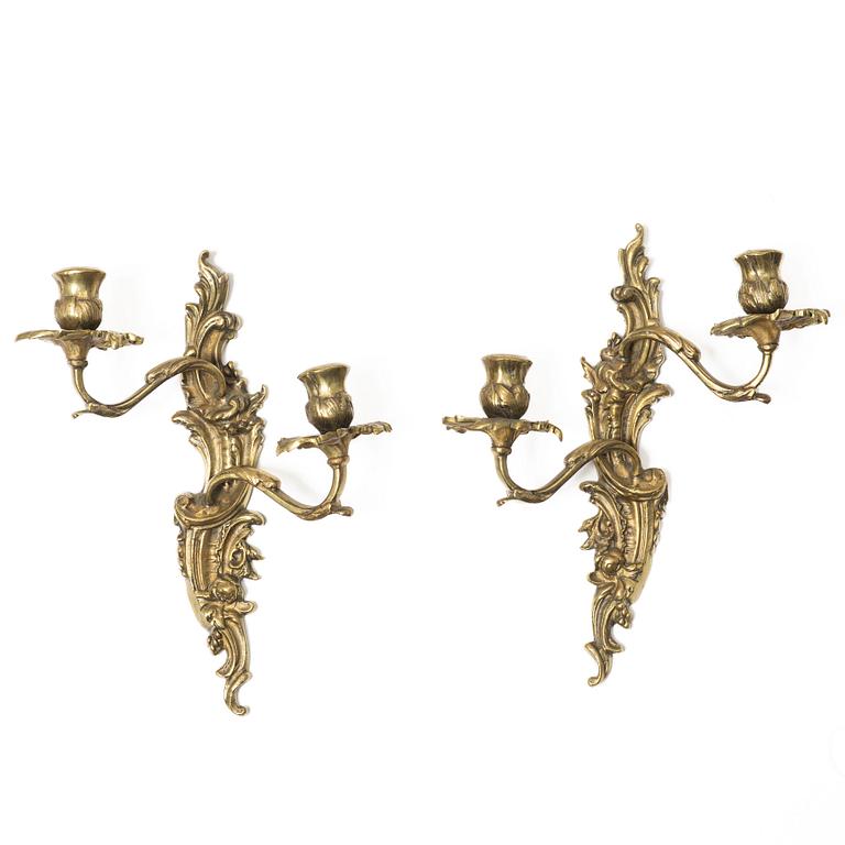 A pair of  wall sconces, Rococo style, circa 1900.