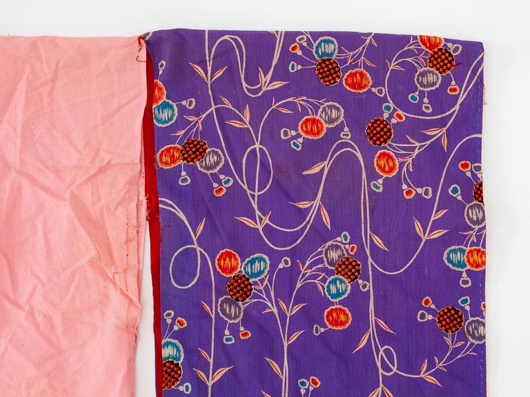 Kimono (five pieces), partially cotton, two pairs of shoes, one pair of socks, and a parasol, Japan, 20th century.