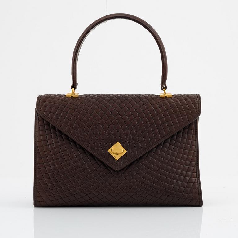 Bally, a brown leather bag.