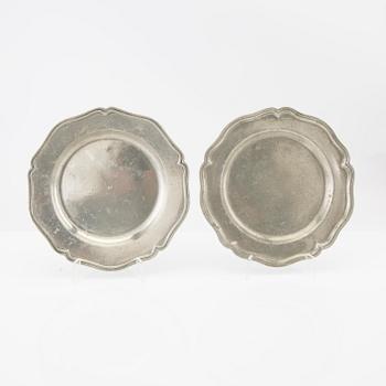 Plates, 5 pcs, Rococo, second half of the 18th century, pewter.