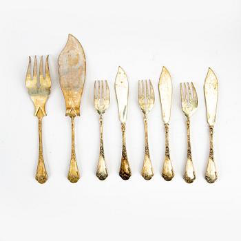 A 38 pcs 800/1000 silver fish cutlery, Gebr. Bernhard, around year 1900.