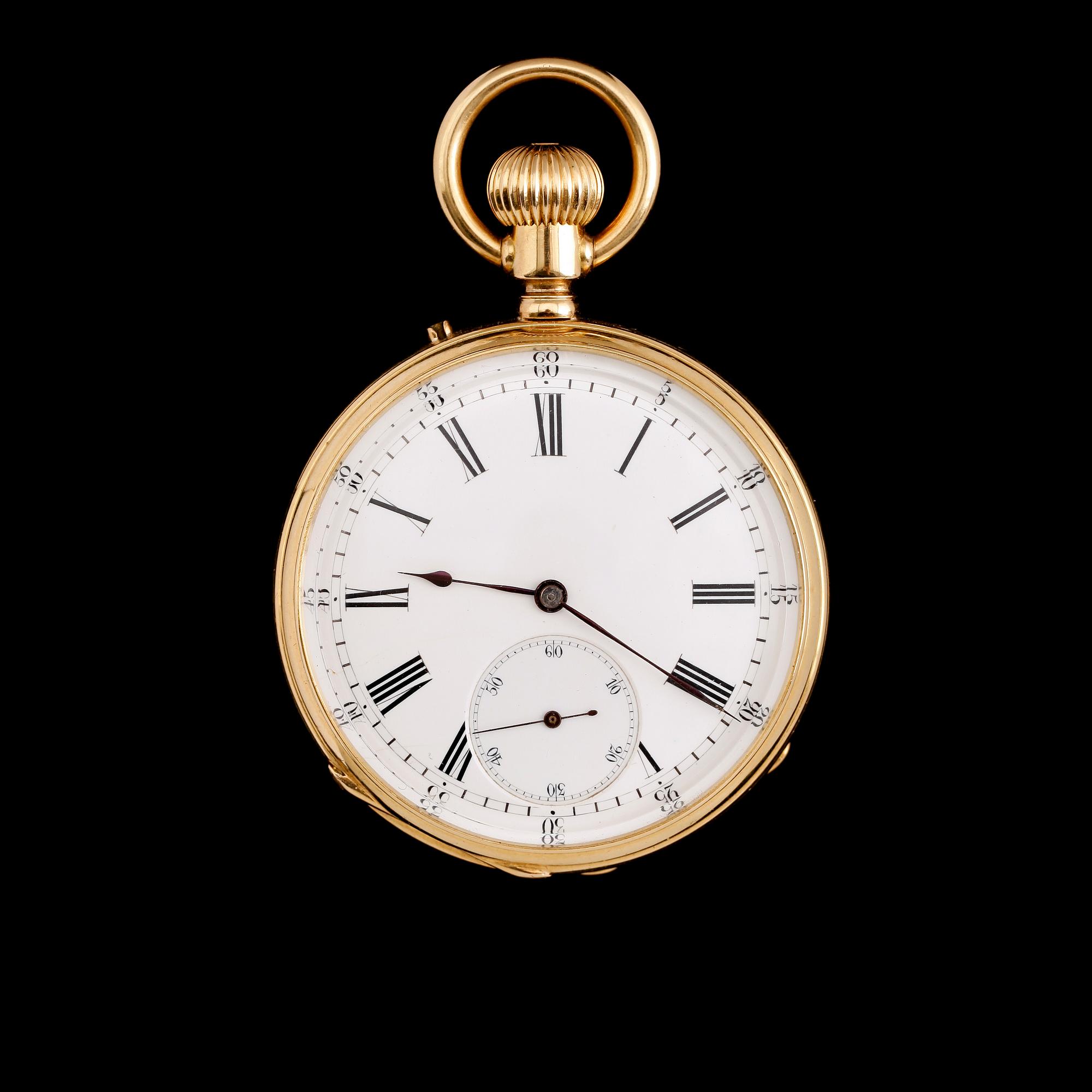 FICKUR, 18 k guld, omkring år 1900. Total vikt med urverk ca 78 gram.