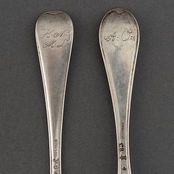 Five Swedish silver spoons, Ulfsberg, Nyköping 1797 and 1811.