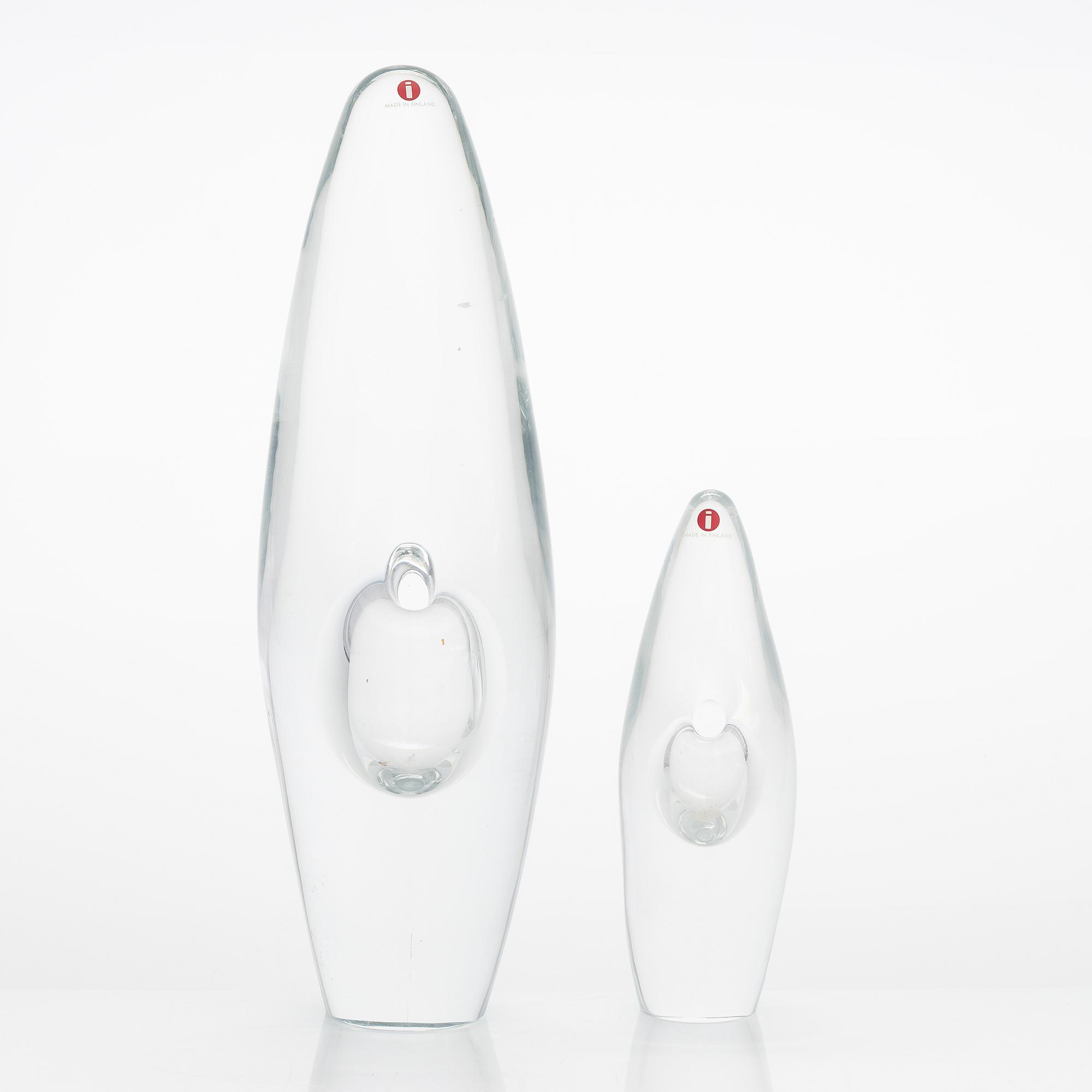 Timo Sarpaneva, konstglasobjekt, 2 st, "Orkidé", Iittala, Finland.