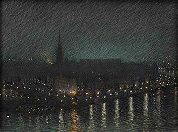 Per Collijn, Stockholmsvy från Söder i skymning.