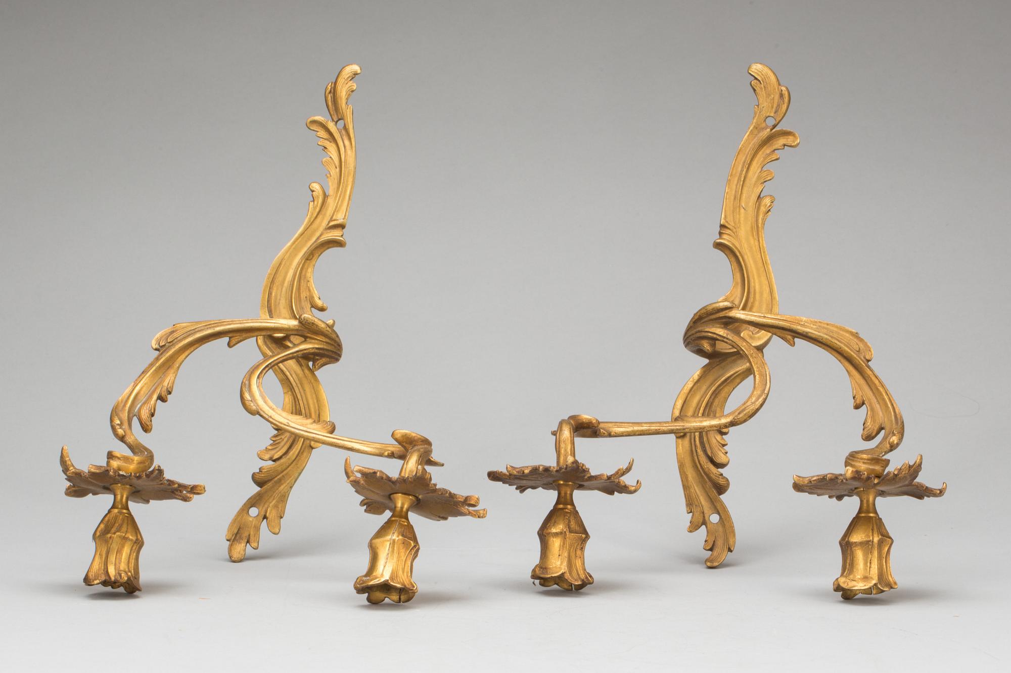 VÄGGLAMPETTER, ett par, brons, rokokostil, 18/1900-tal.