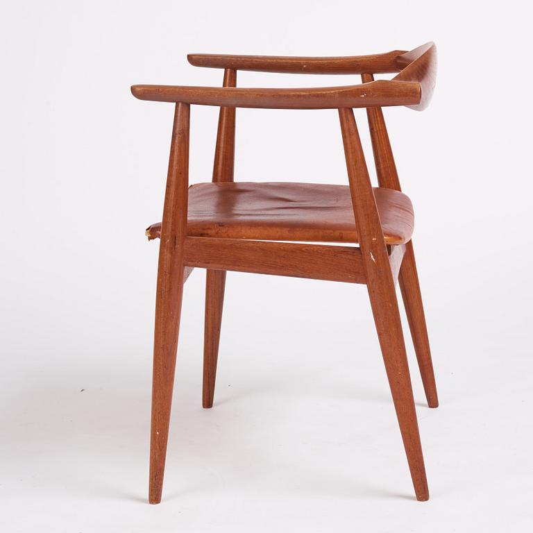 Hans J Wegner, a teak and brown leather 'CH-35', Carl Hansen & Son, Denmark 1950-60s.