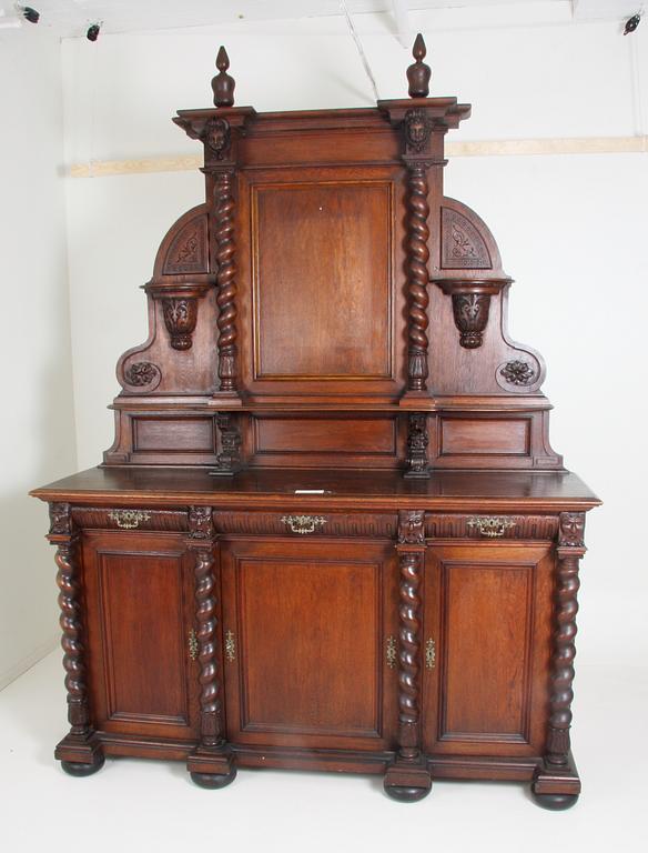 SKÄNKSKÅP, barockstil, beställt av och märkt John Tesch Anno 1882.