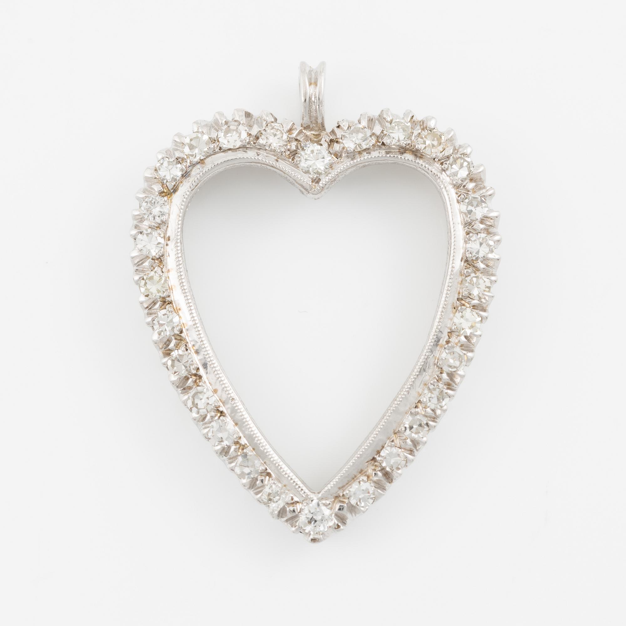 Hänge, i form av hjärta, 14K vitguld med åttkantslipade diamanter.