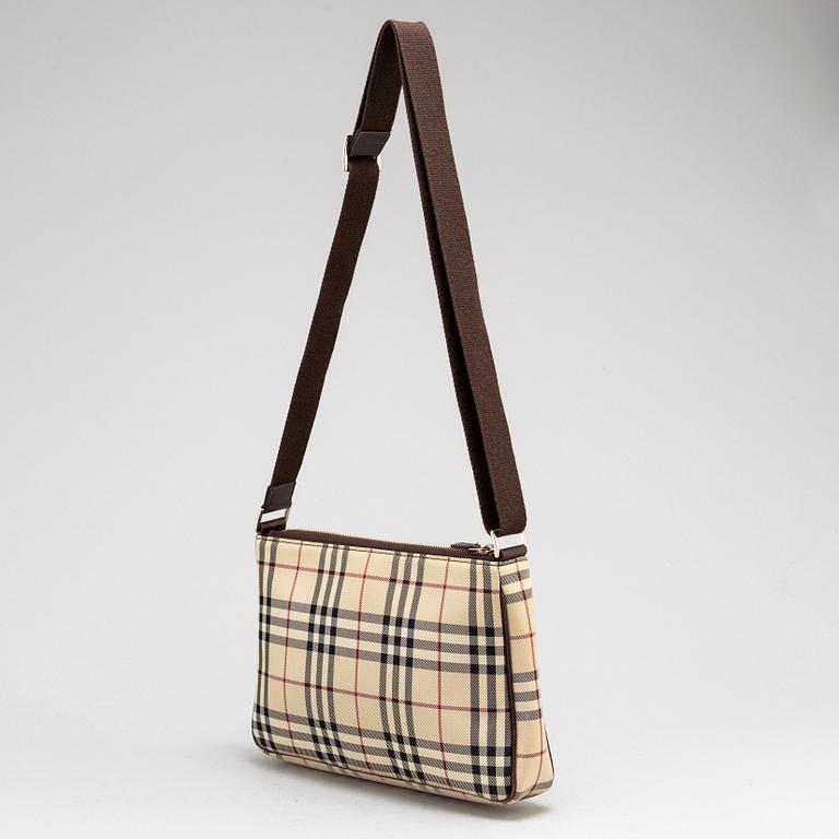 BURBERRY, a plaid canvas cross body bag.