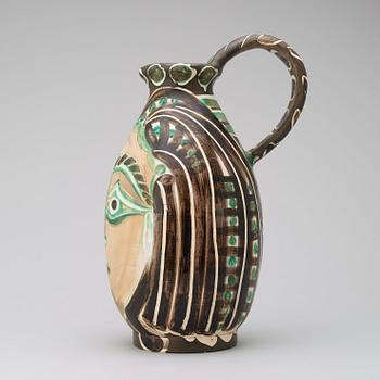 A Pablo Picasso 'Femme du barbu' faience pitcher, Madoura, Vallauris, France 1953.