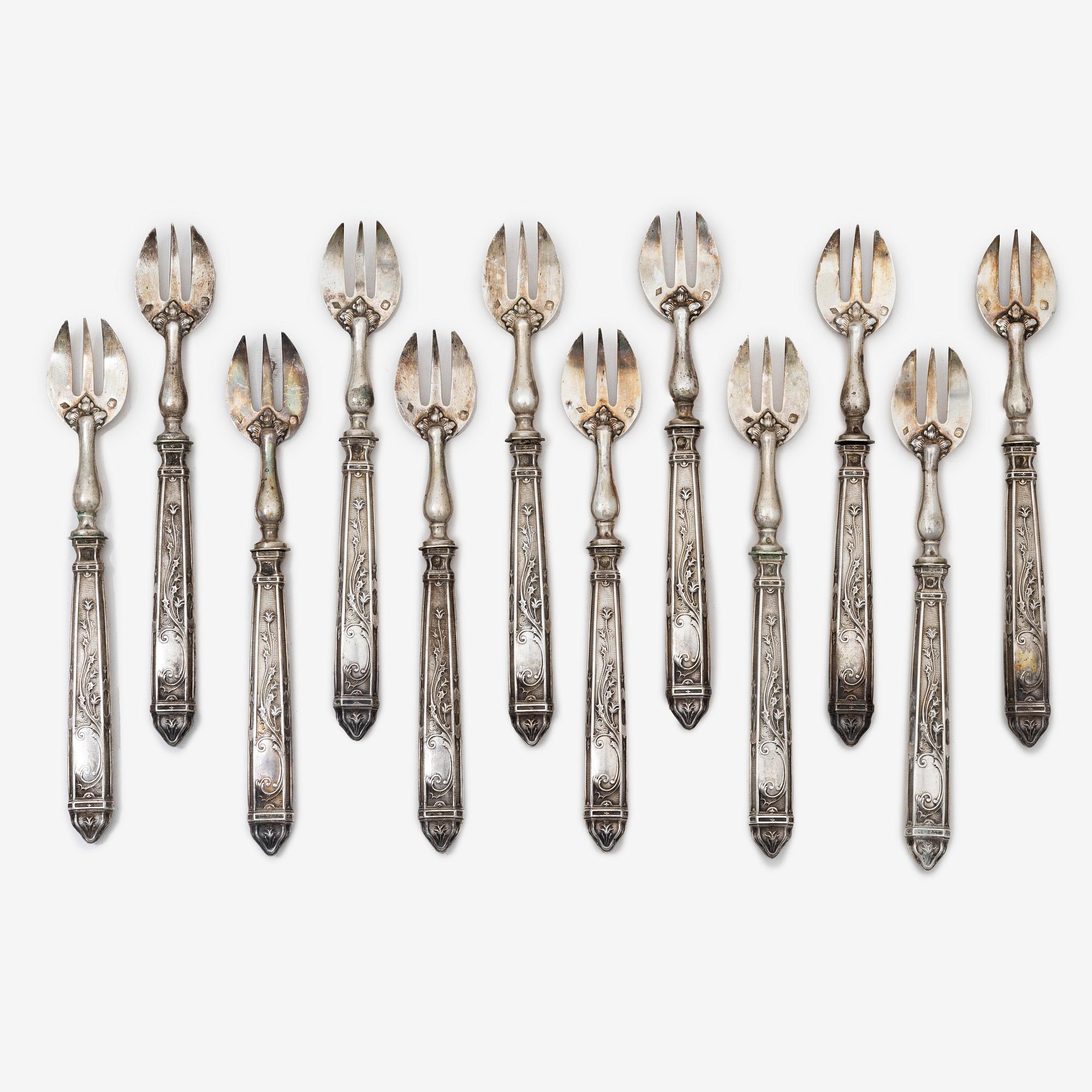 Louis Coignet, ostrongafflar, silver, 12 st, Paris, Frankrike, 1889-93.