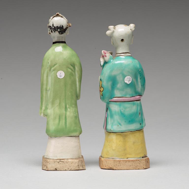 A group of eight famille rose figurines, Qing dynasty, 19th Century.