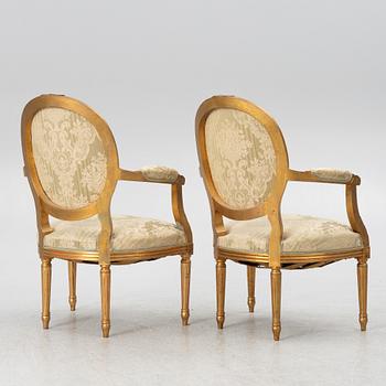 Soffa, 2 karmstolar, bord, gustaviansk stil, 1900-tal.