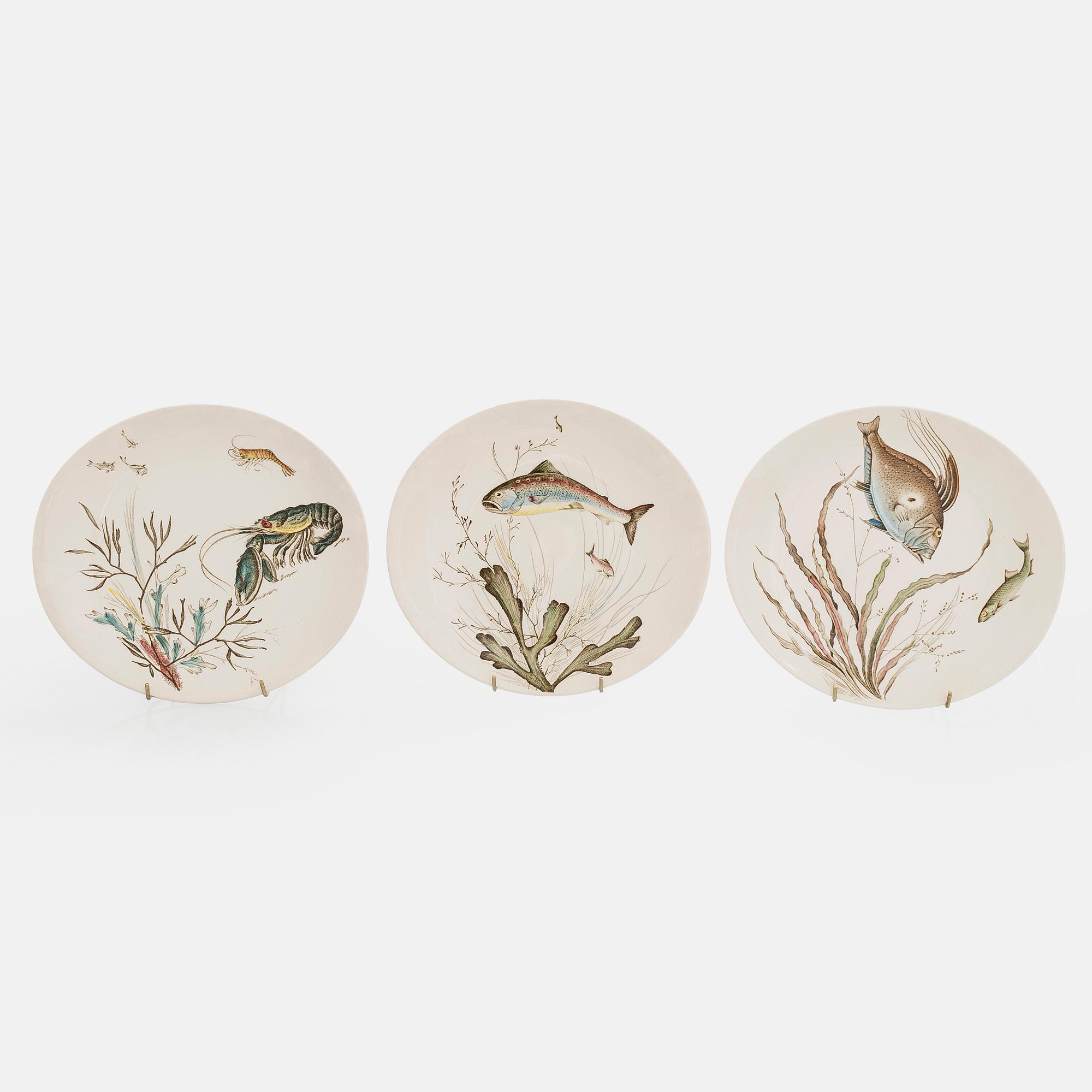 18 “Fishes” plates, earthenware, Johnson Bros, England, first half/mid-20th century.