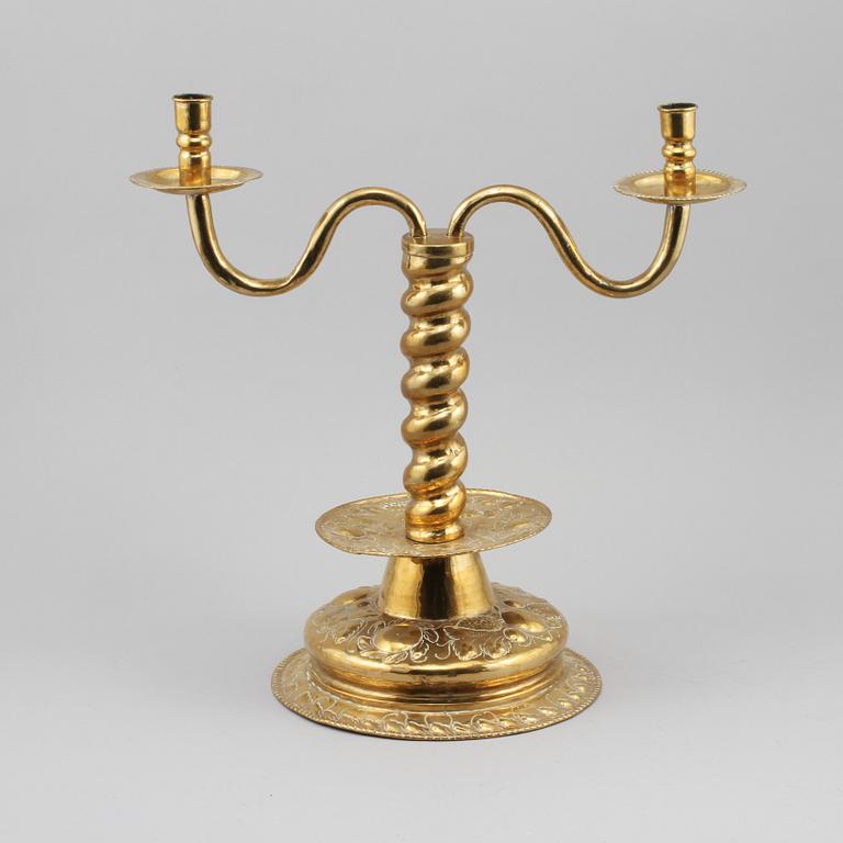 KANDELABER, mässing, barockstil, 1800-tal.