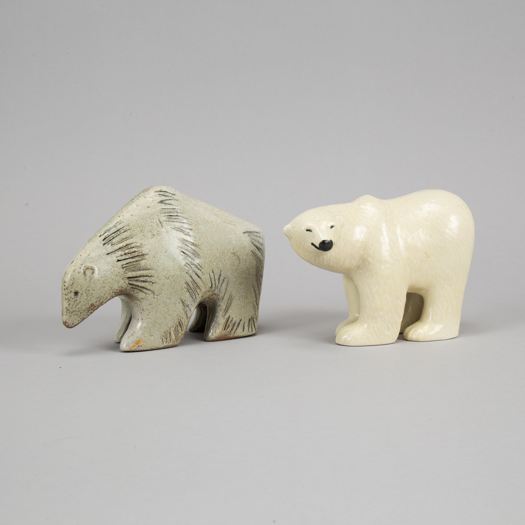 Lisa Larson, two stoneware polar bears, Gustavsberg.