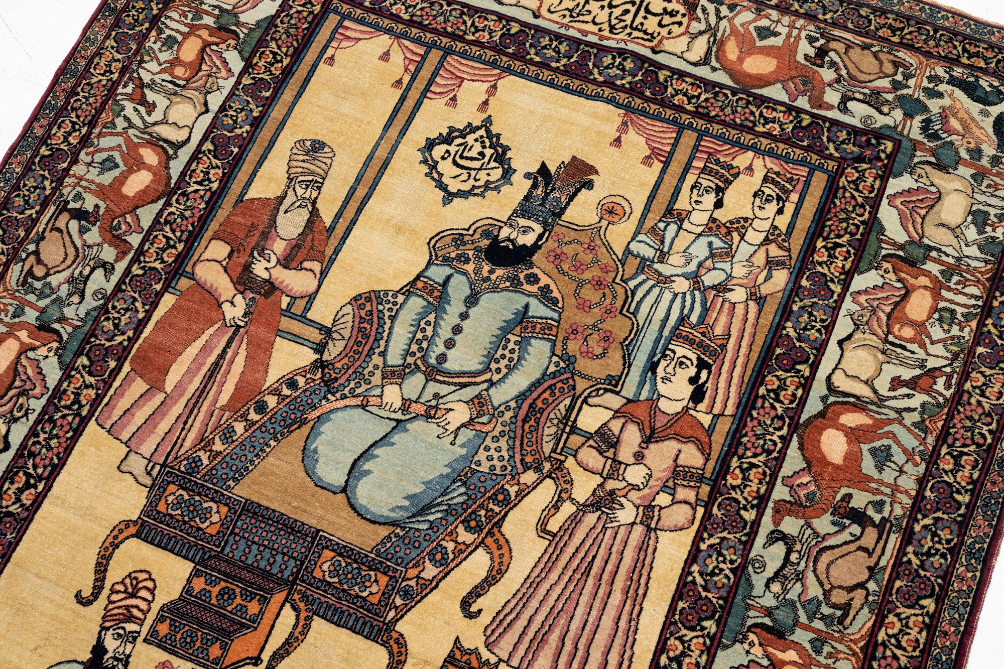 An antique Kerman Raver rug, South Persia, signed c. 238 x 143 cm.