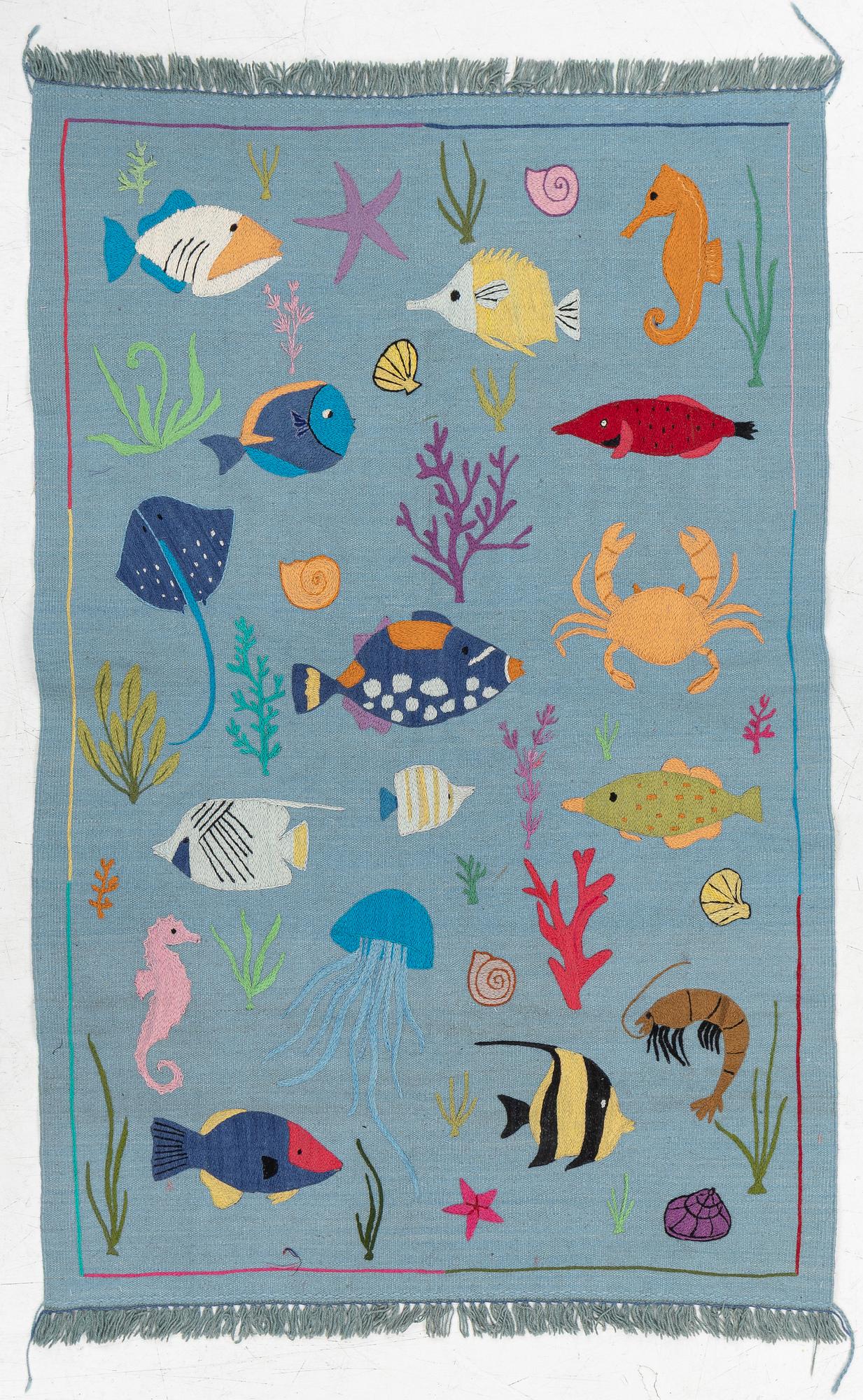 Rug, hand-embroidered Kelim, 180 x 118 cm.