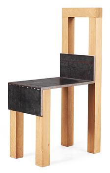 A Jonas Bohlin 'Sto' iron and oak chair, Stockholm 1990.