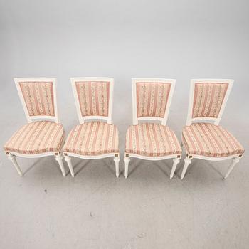 A set of four paitend Gustavian style chairs mid 1900s/second part.
