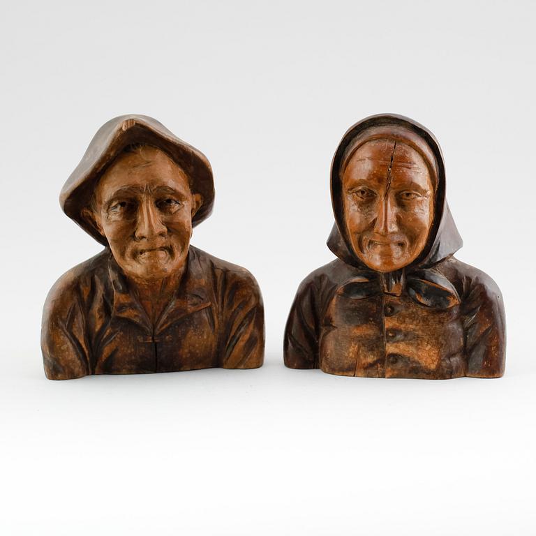 SKULPTURER, 1 par, snidat trä, 1800-/1900-tal.