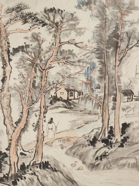 A framed scroll painting, attributed to Gu Kunbo (1905-1970).