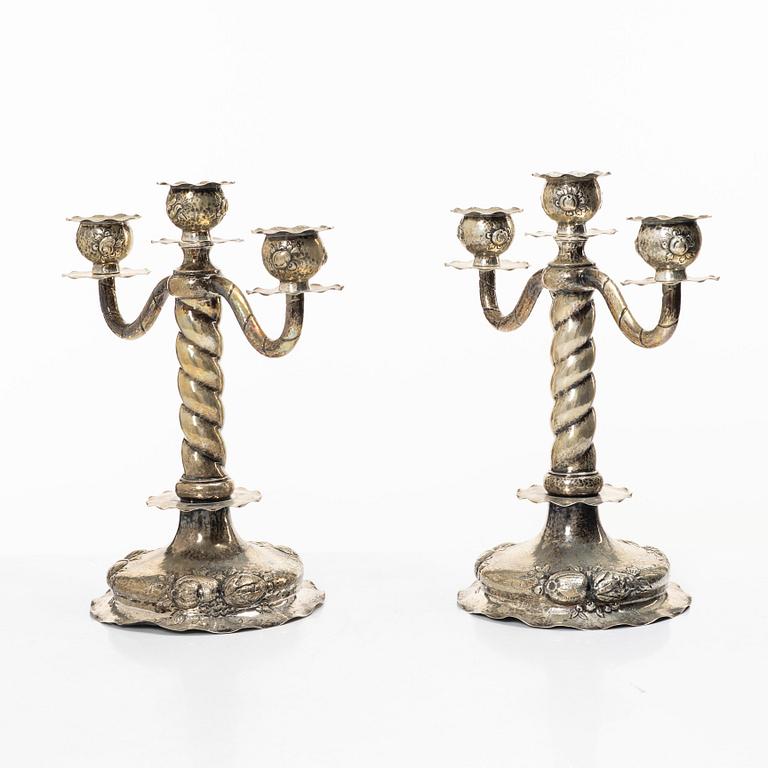 C.G. Hallberg, Kandelabrar, ett par, silver, barockstil, Stockholm 1926.