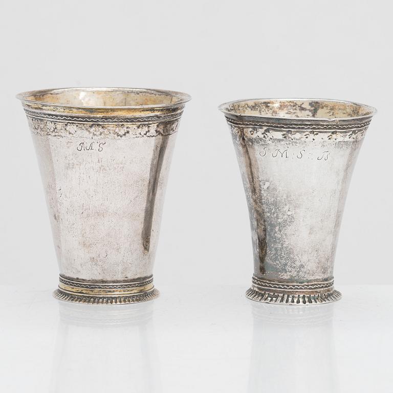 Two silver beakers, maker's mark of Carl Björkman (active 1735-1745) and Ferdinand Sehl the Youngest, Stockholm 1763.
