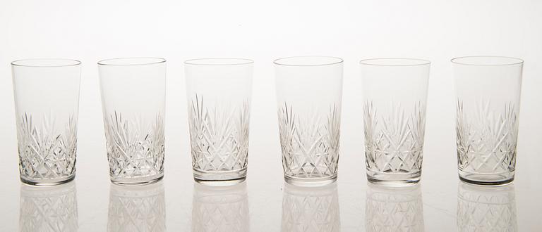 Drinkware, 37 glasses of the 'Yrjö' and 'Aino' series for Riihimäen Lasi, Finland.