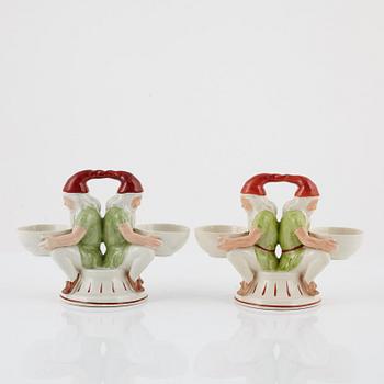 Alf Wallander, a pair of Swedish Jugend salt cellars, Rörstrand, early 20th Century.