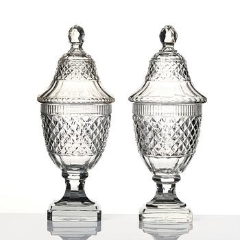 A set of two cut glass jars with covers, Anglo/Irish, 19th Century.