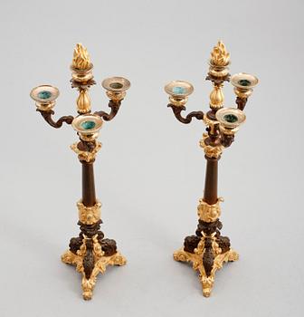 KANDELABRAR, 1 par, senempire, 1800-talets mitt.