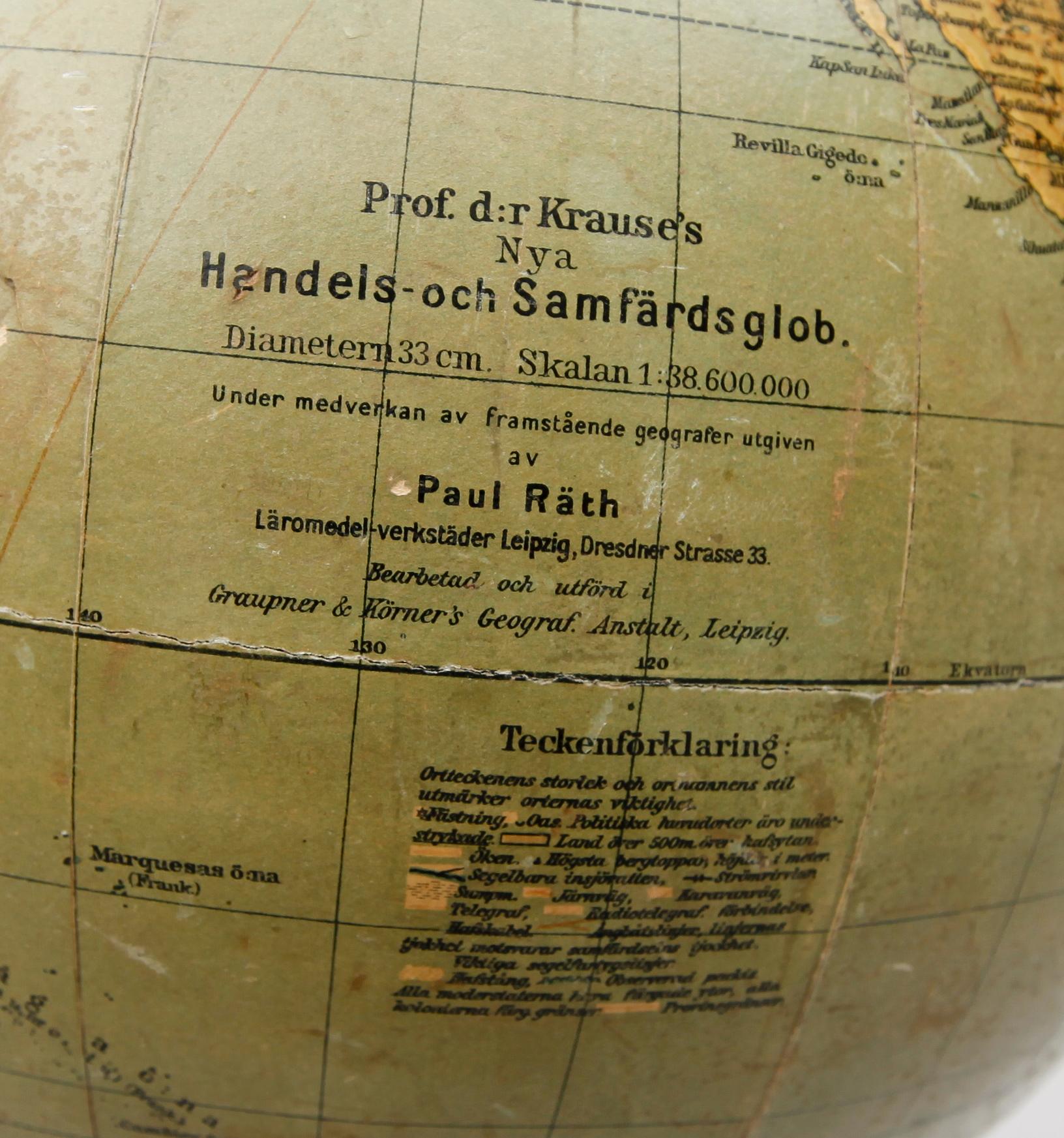 JORDGLOB, Dr Krauses Handels- och Samfärdsglob, 1900-talets första hälft.