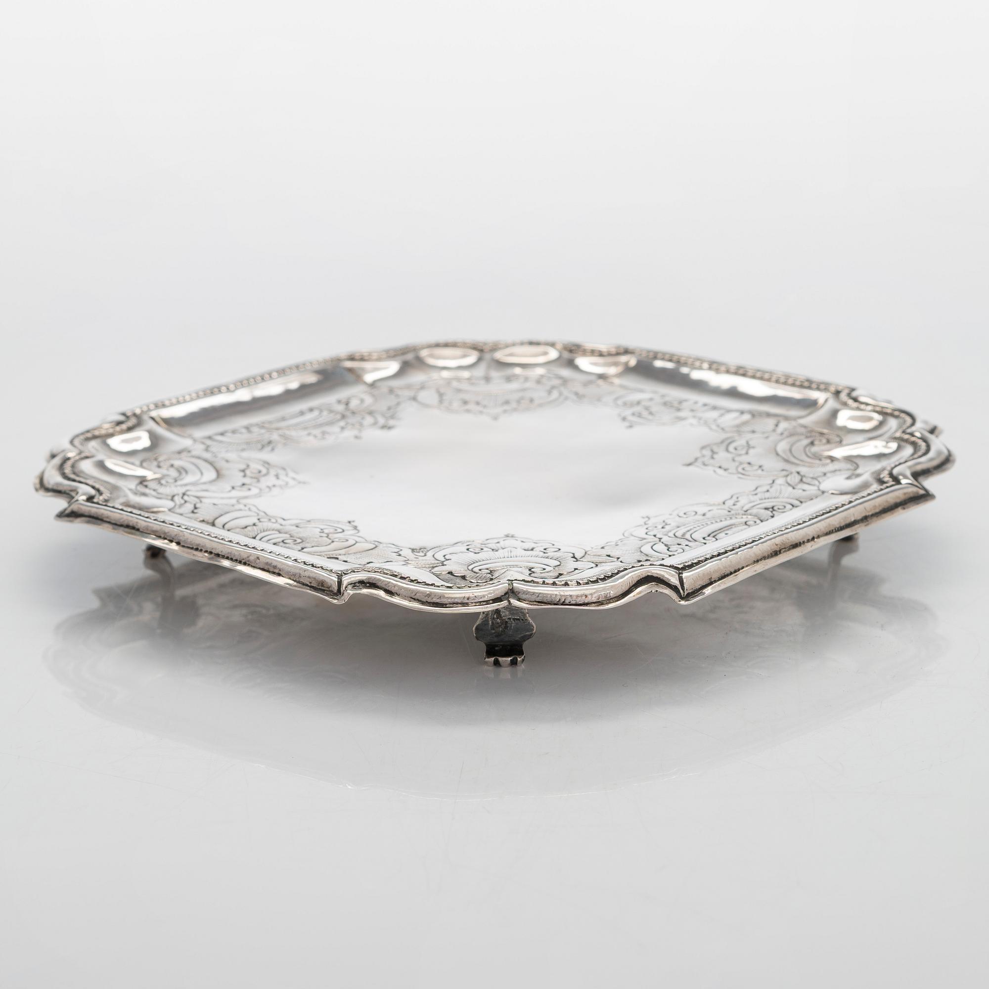 A Russian mid-18th-century silver salver, maker's mark of Fedor Petrov, Moscow 1756.